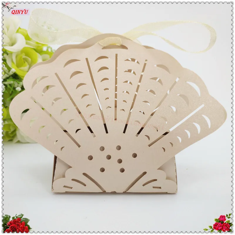 50 шт. в виде ракушки Форма Винтаж Крафт бумажная коробка для конфет драже коробки