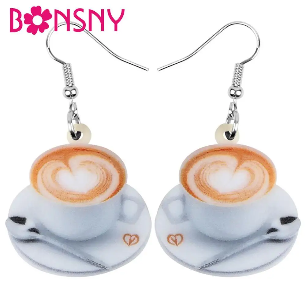 Bonsny акриловые серьги подвески в форме капли кофейной чашки ложки ювелирные