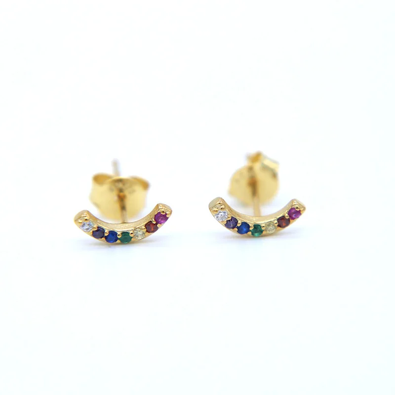 e132 gold Минимальное серебро 925 пробы, ювелирные изделия, красные, синие, зеленые, белые радужные фианиты, камень, деликатный, изящный, второй, красочные, Кластерные серьги-гвоздики - Окраска металла: e132 gold