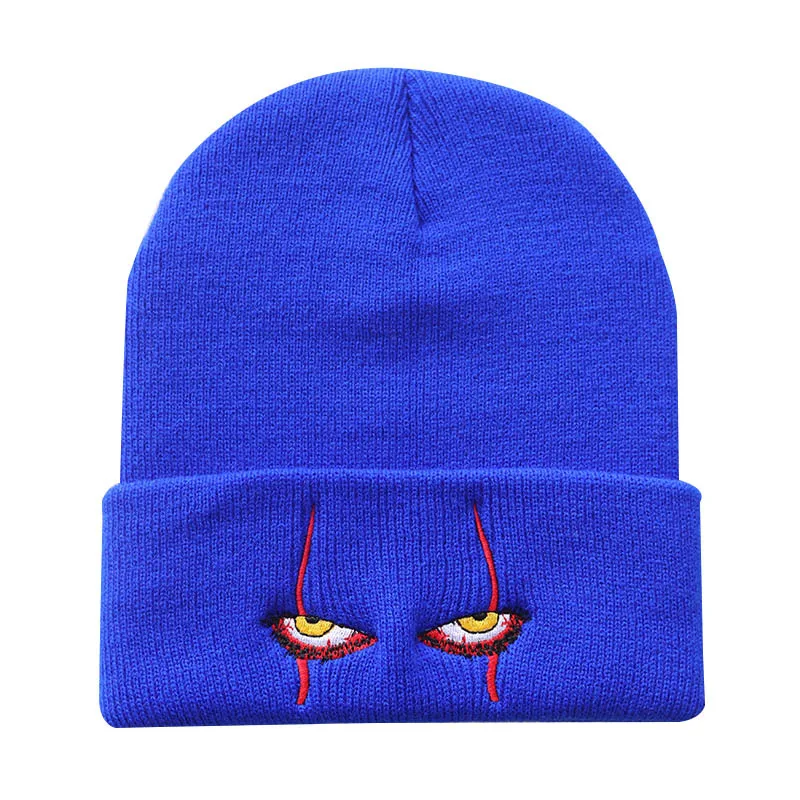

Scary It Terror Eyes Joker Hat Fashion Cosplay Knitted Hat Keep Warm Wool Cap Clown Embroidery Hat Halloween