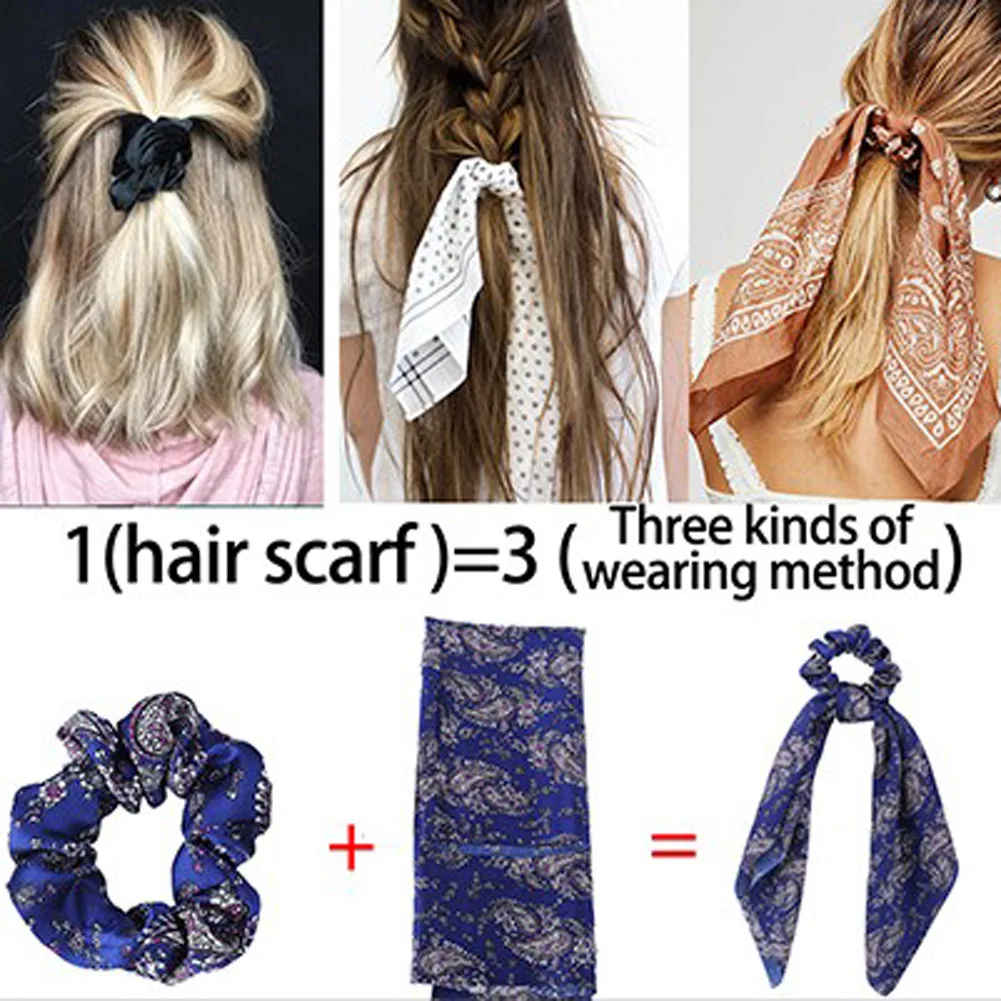 

Elegant Ladies Hair Scrunchies Women Bohemian Ribbon Bow Hair Ropes Elastic Hair Band Hair Rings Ponytail Holder Solid Color