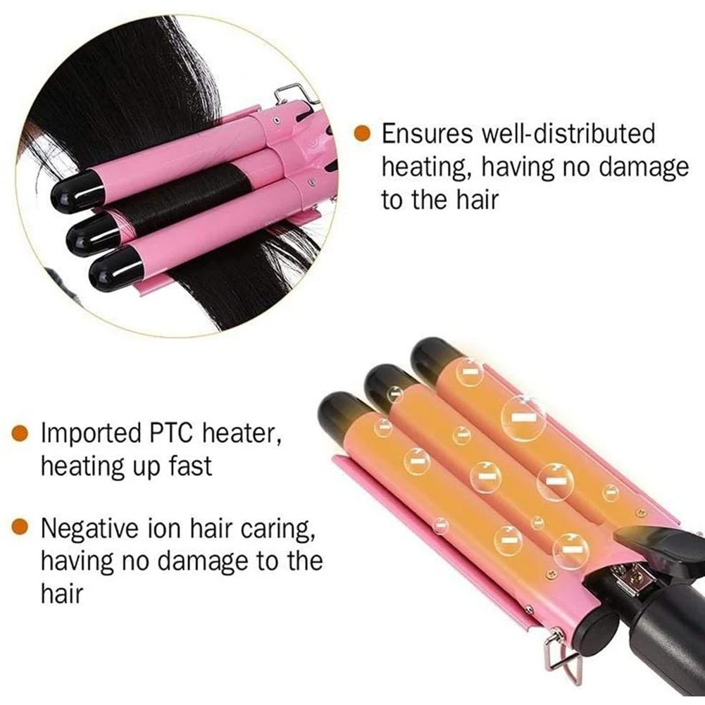

22/25/28mm Pro Hair Curling Iron Ceramic Three Tube Curling Triple Barrel Crimper Wave Water Ripple Rolls Electric Hair Curler