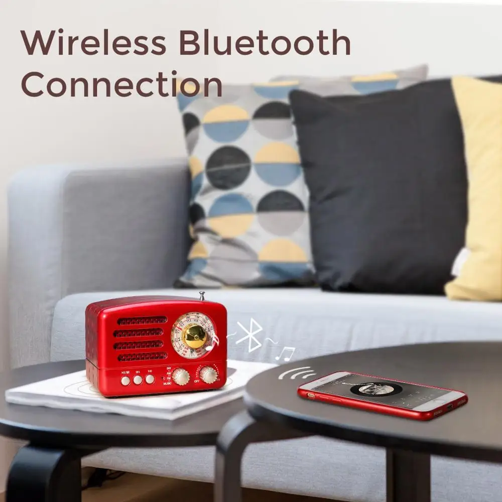 Классический ретро радиоприемник PRUNUS с FM/AM/SW USB Bluetooth перезаряжаемый AUX/ TF карты MP3