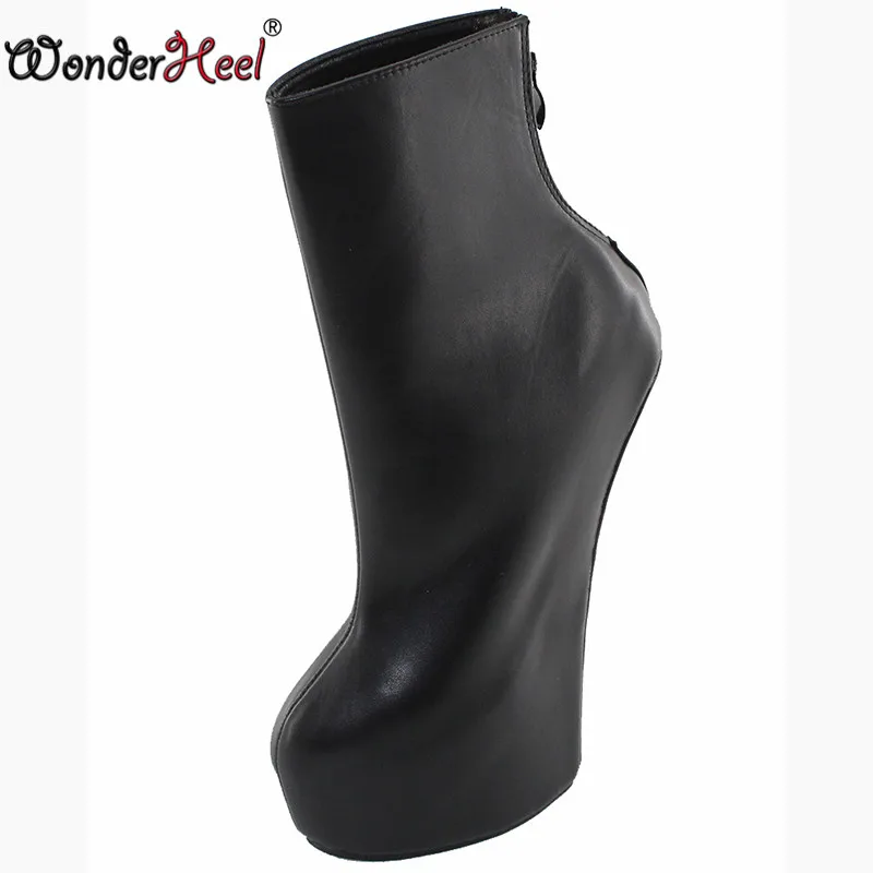 Ботильоны Wonderheel черные матовые на молнии сзади модные Фетиш-сапоги платформе с