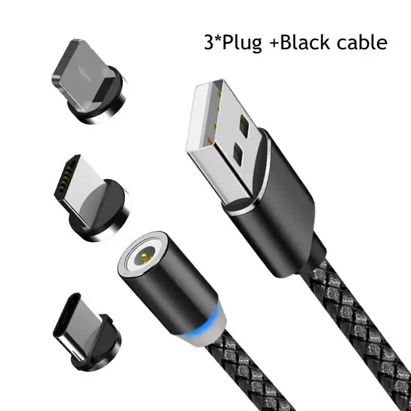Black 3 in 1 Магнитный кабель 3 в 1, кабель Micro USB type C для iPhone X 7, samsung, S10, Oppo, htc, LG, 1 м, 2,4 А, Магнитный адаптер для зарядного устройства, кабели для телефонов - Тип штекера: Black 3 in 1