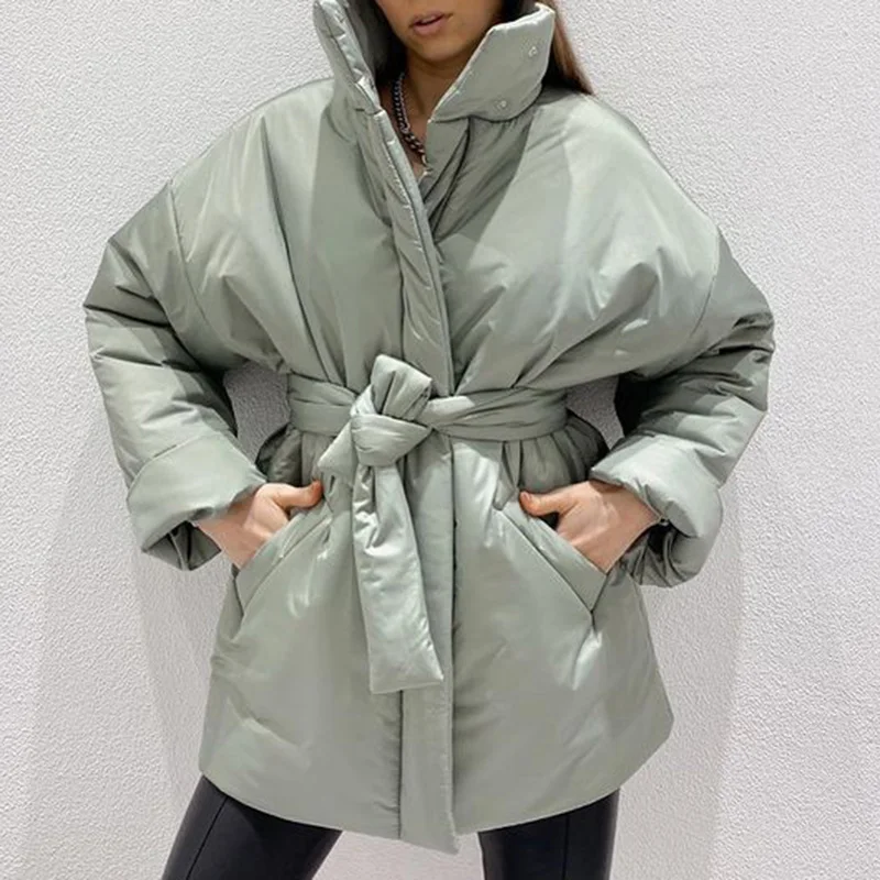

Casual Collected Waisted Parkas Women Fashion Simple Coats Women Elegant Spring Stand Collar Cotton Jackets Female Ladies