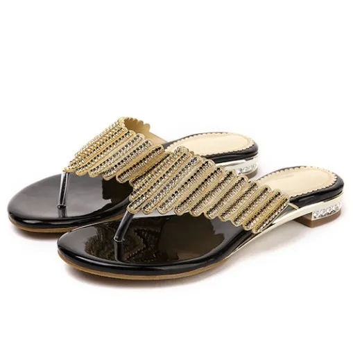 Женская летняя обувь модные шлепанцы со стразами Пикантные открытые низкие