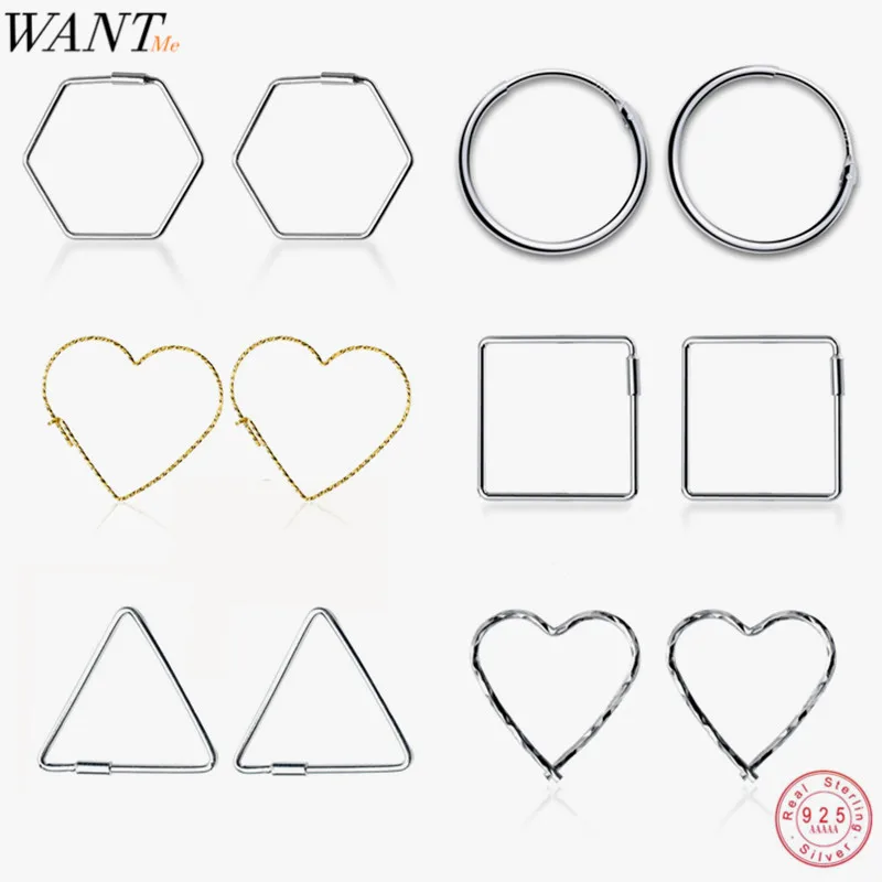 Женские серьги кольца WANTME из серебра 100% пробы с геометрическим