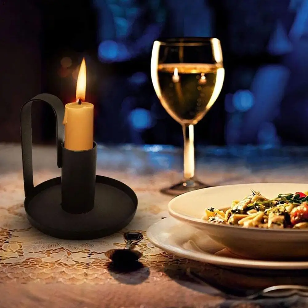 

Metal Candle Holder Simple Black Wrought Iron Vintage Props Candlestick Wedding Decor Nordic Hanging Bar Tea Taper Cafe Pho B6U8