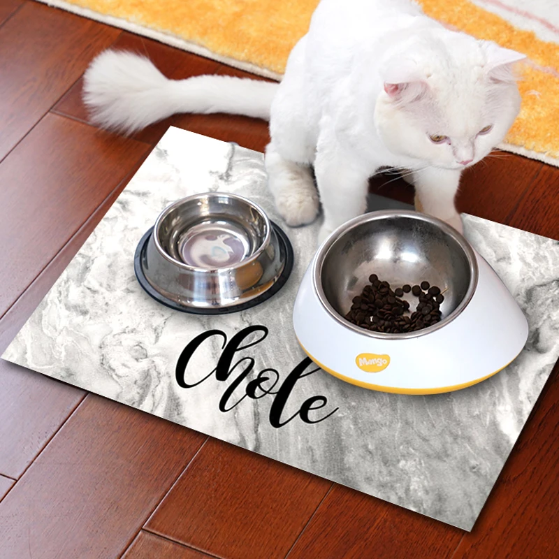 

Personalize Free Name Print Waterproof PU Pet For Dogs And Cats Feeding Pad Leather Easy Wash Cute Drinking Bowls Pet Placema