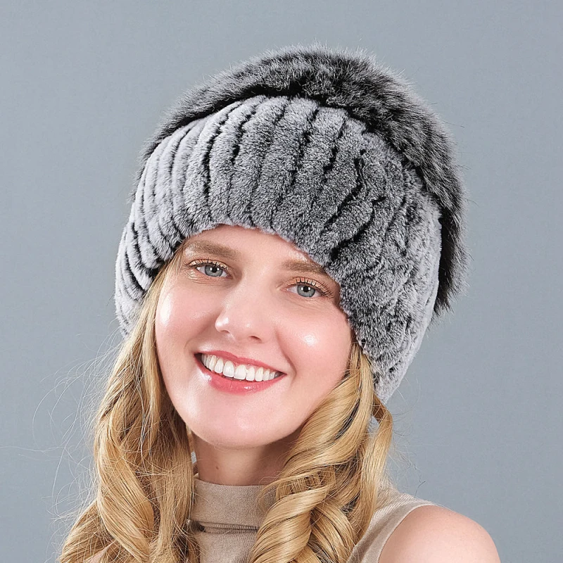 

Women Fur Hat For Winter Natural Rex Rabbit Fox Fur Cap Russian Female Fur Headgear 2020 Brand New Fashion Warm Beanies Cap