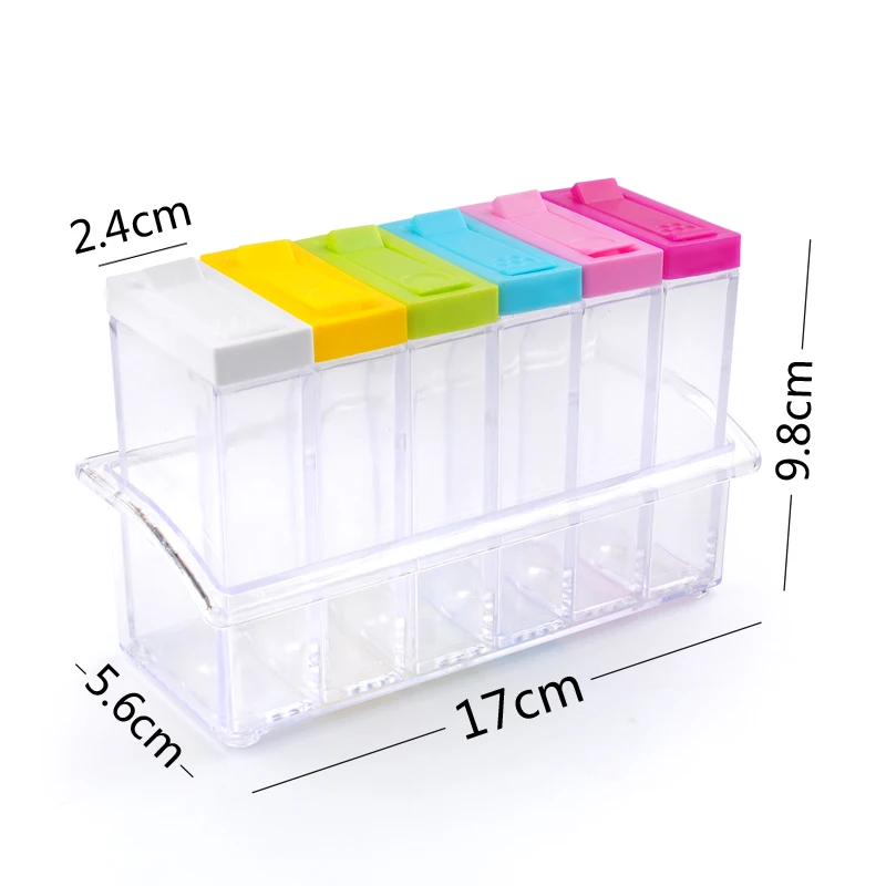 

6 Color / Set Spice Jar Set Seasoning Bottle Transparent Colorful Lid Kitchen Condiment Cruet Storage Container