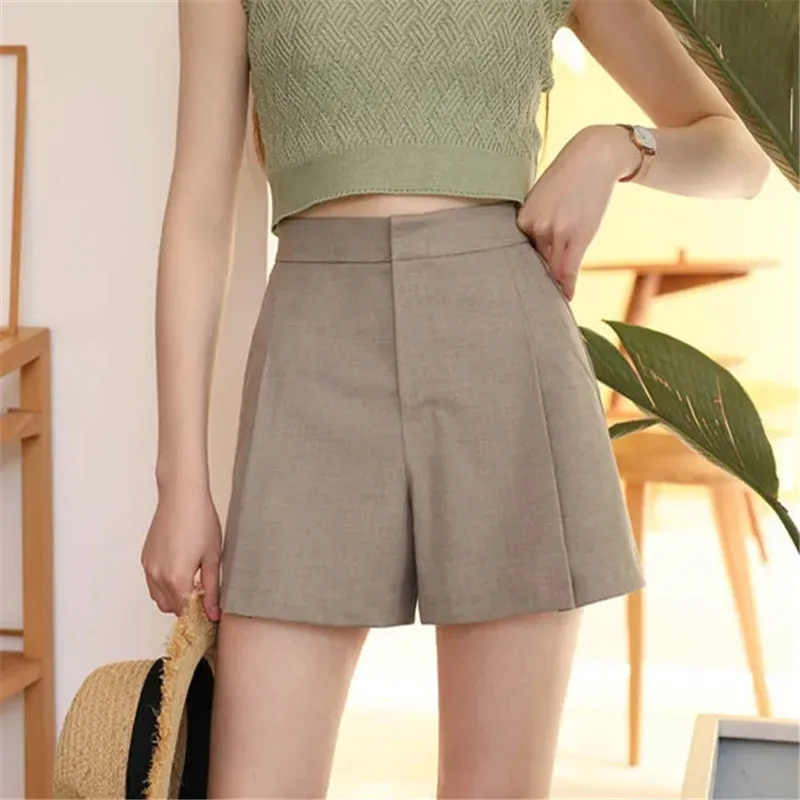 

Casual Elastic Waist Shorts Women High Waist Wide Legs Shorts Quality Summer Simple Oversize Straight-leg Pants Female 2021