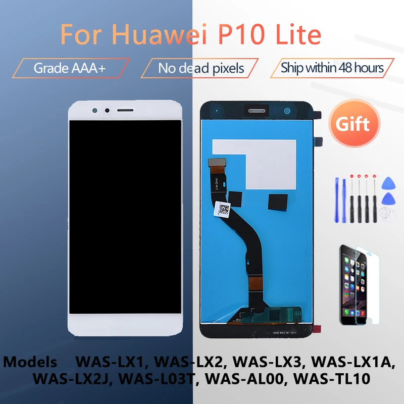 Для HUAWEI P10 Lite WAS LX1 LX2 LX3 LX1A ЖК-экран в сборе с передним корпусом Сенсорное стекло