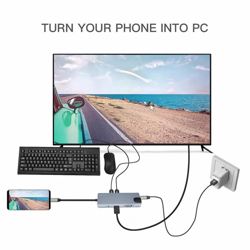 BKSCY Type C HUB к HDMI VGA 3 5 мм аудио RJ45 адаптер USB 0 Thunderbolt для MacBook Pro Samsung Galaxy S9 HUB|USB-хабы| |