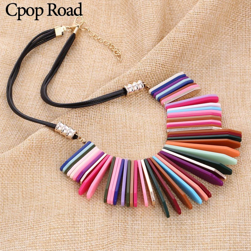 Cpop винтажные красочные кожаные ожерелья с кисточками и кулоны модные