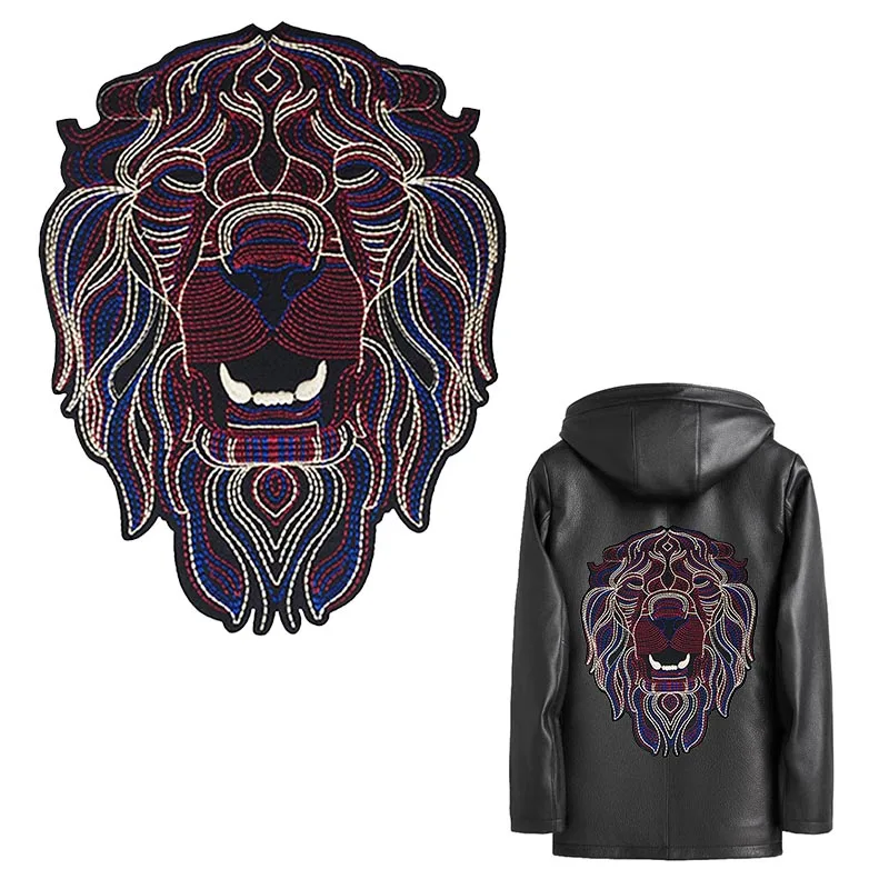 

Large Embroidery Lion Head Patches For Jacket Back Motorcycle Biker Applique Iron On Badge Clothes Stripes