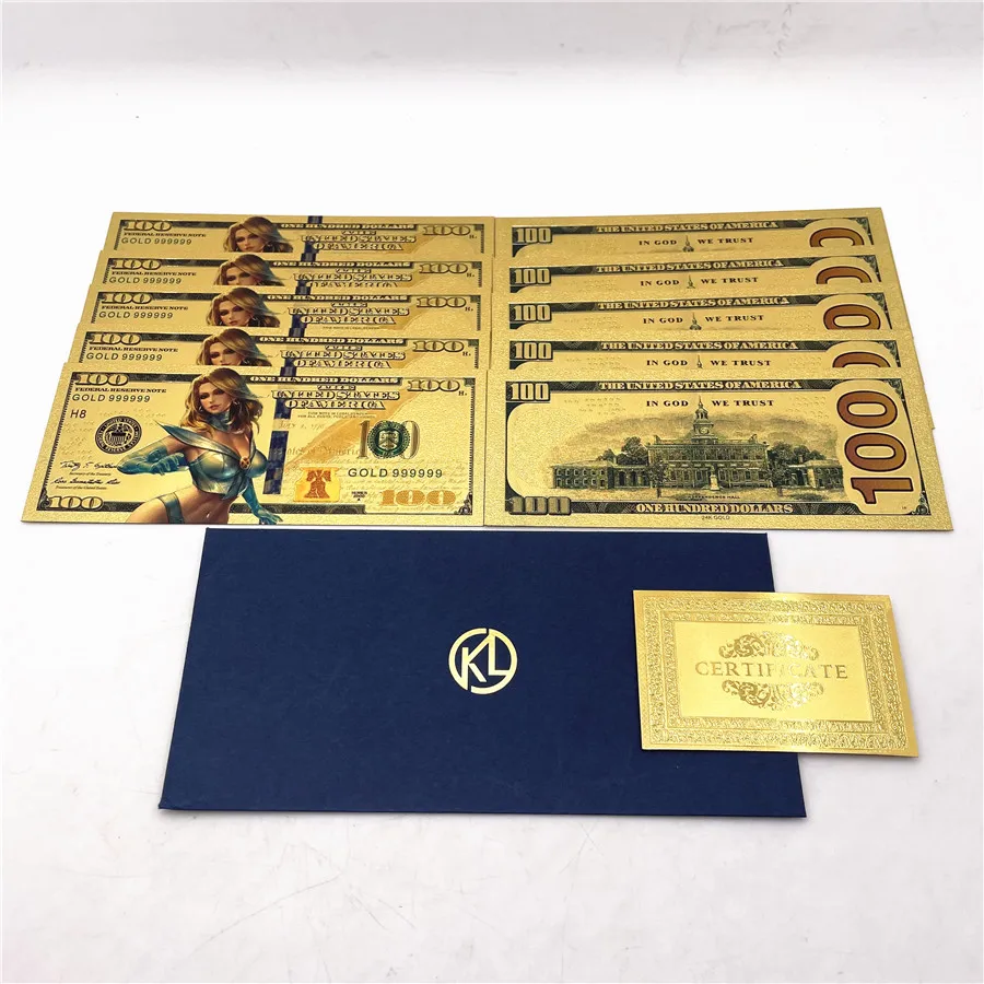 

10pcs Usa 24k gold banknote 100 dollar fake money commemorative gift prop money for souvenir for LOL fans