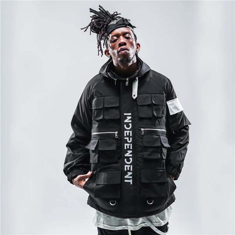 Мужские куртки и пальто осень 2019 черные карго в стиле хип-хоп верхняя одежда |