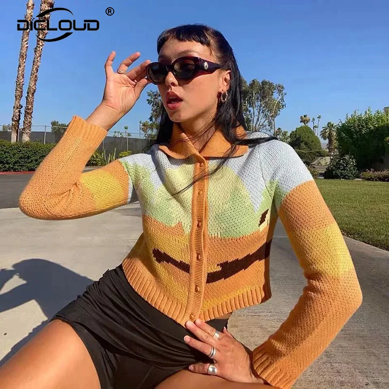 Винтажный укороченный вязаный кардиган в стиле Харадзюку для девочек пальто