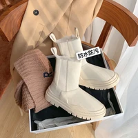 womens boots autumn and winter plus velvet thick soled elastic waterproof anti fouling snow boots round head cotton boots women