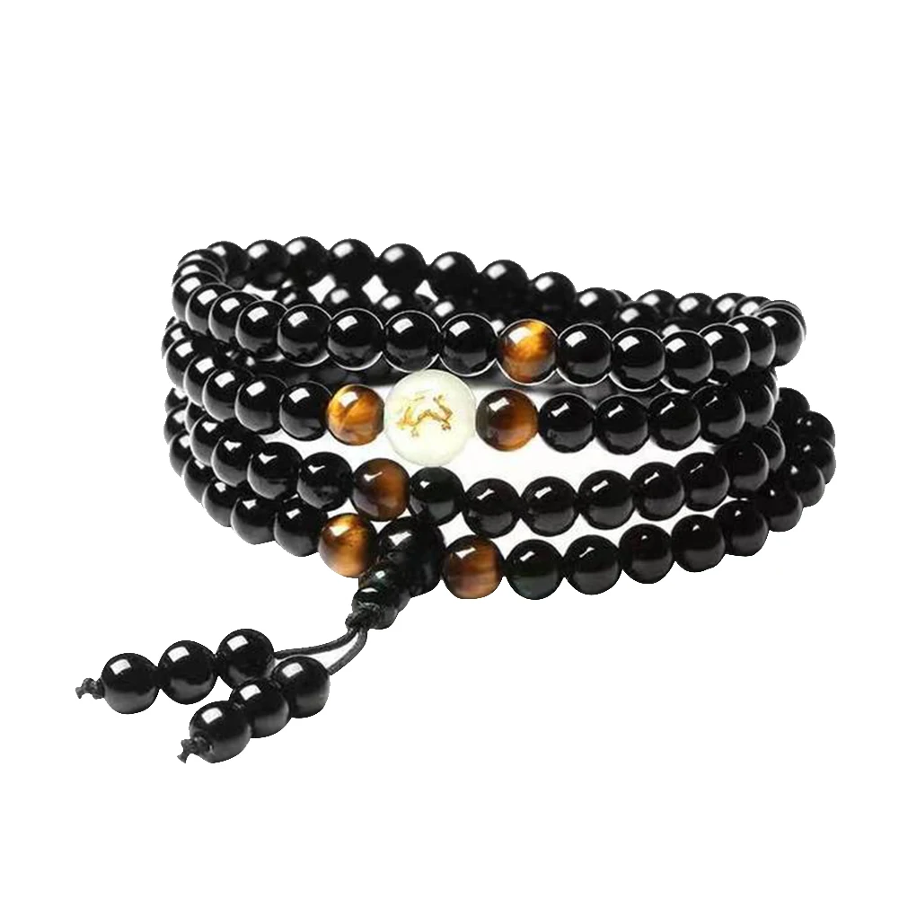 

6 mm 108 Beads Obsidian Beaded Prayer Mala Rosary Bracelets Men Buddhist Buddha Meditation Tiger Eye Stone Bracelet For Women