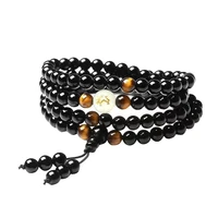 6 mm 108 beads obsidian beaded prayer mala rosary bracelets men buddhist buddha meditation tiger eye stone bracelet for women