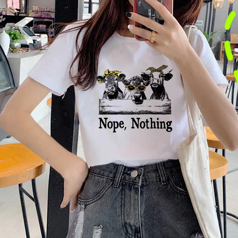 

Fashion Beautiful cattle T Shirt Women Lovely Print Short Sleeved O-neck T-shirt Vintage Ullzang Tshirt Harajuku Tops