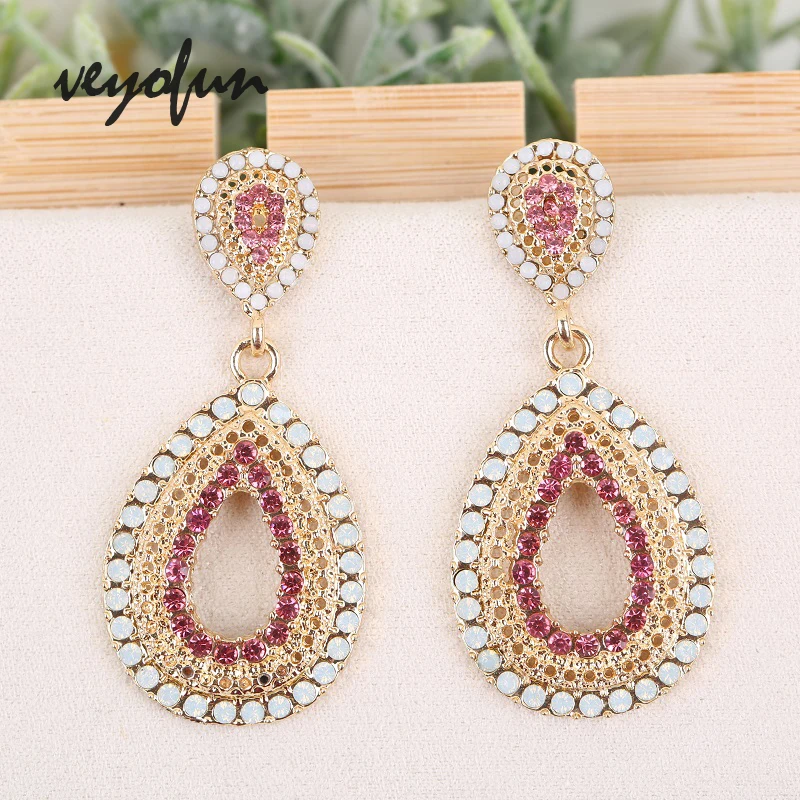 Veyofun Hollow Full Rhinestone Drop Earrings Vintage 3 Color Dangle High Quality Fashion Jewelry for Woman Gift | Украшения и