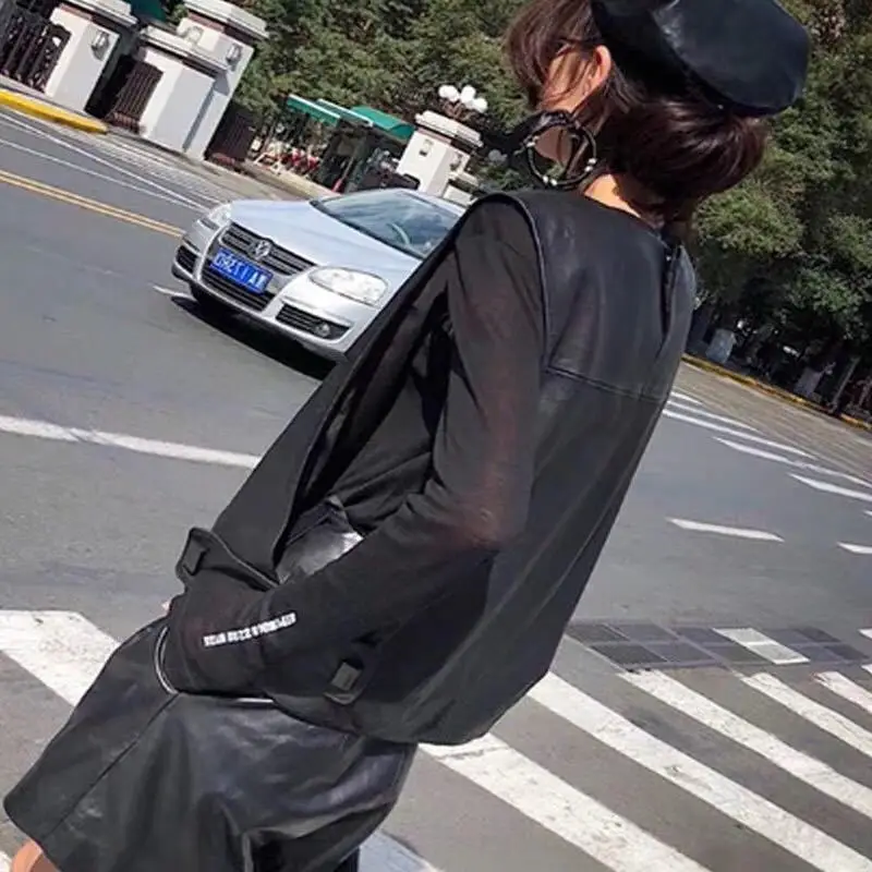 Женский жилет из натуральной кожи овчина свободный крой пуловер куртка без