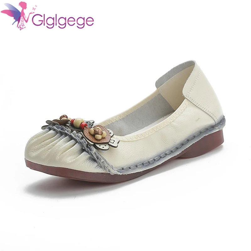 

Туфли Glglgege женские из натуральной кожи, мягкие дышащие, без застежки, на низком каблуке, с бантом, летняя обувь, 2021
