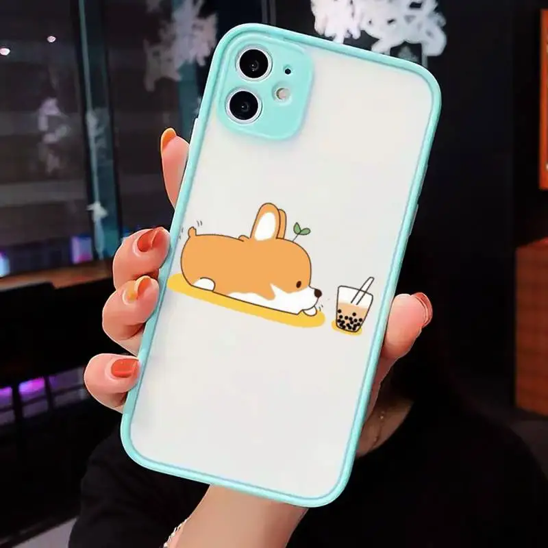

Cartoon Corgi Phone Cases matte transparent For blue iPhone 7 8 x xs xr 11 12 pro plus max mini Clear Funda