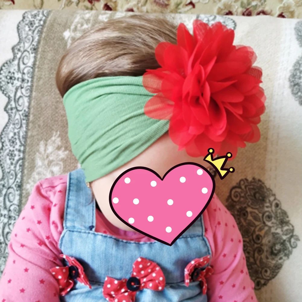 Cute Big Chiffon Flower Headband Newborn Hair Band Ribbon Elastic Child Headdress Headwear Accessories Birthday Present | Детская одежда