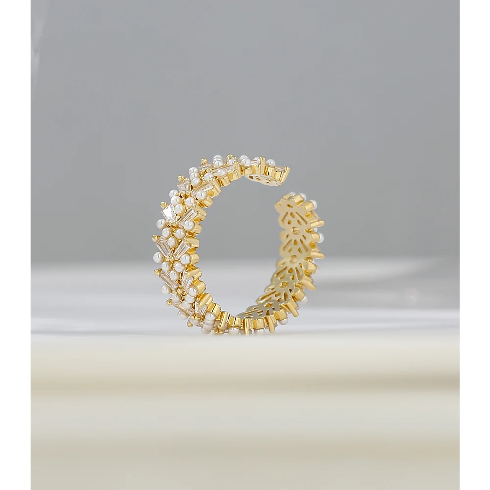 Женское кольцо с искусственным жемчугом фианитом|Кольца| |