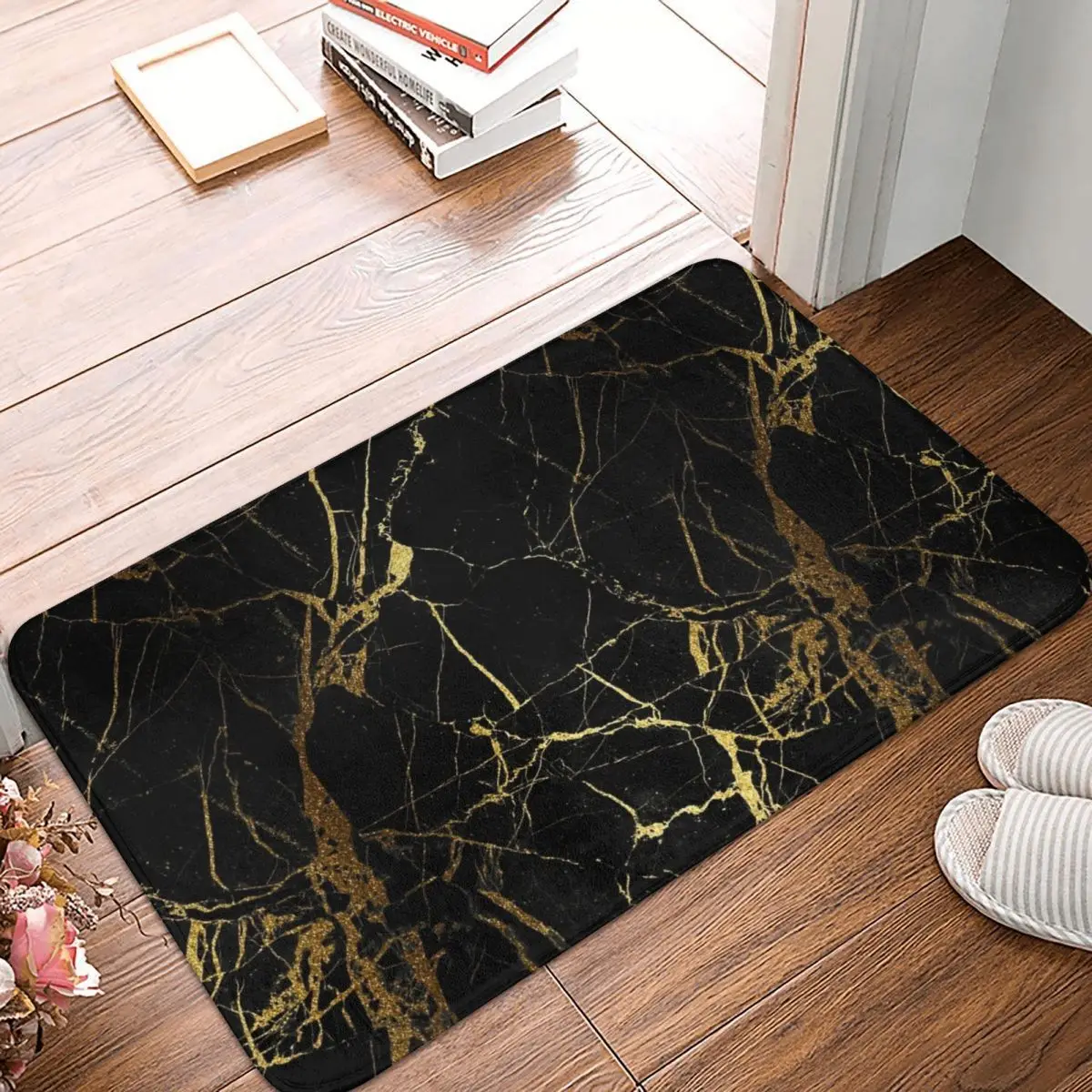 

Black And Gold Marble Texture Doormat Carpet Mat Rug Polyester Non-Slip Floor Decor Bath Bathroom Kitchen Bedroom 40*60
