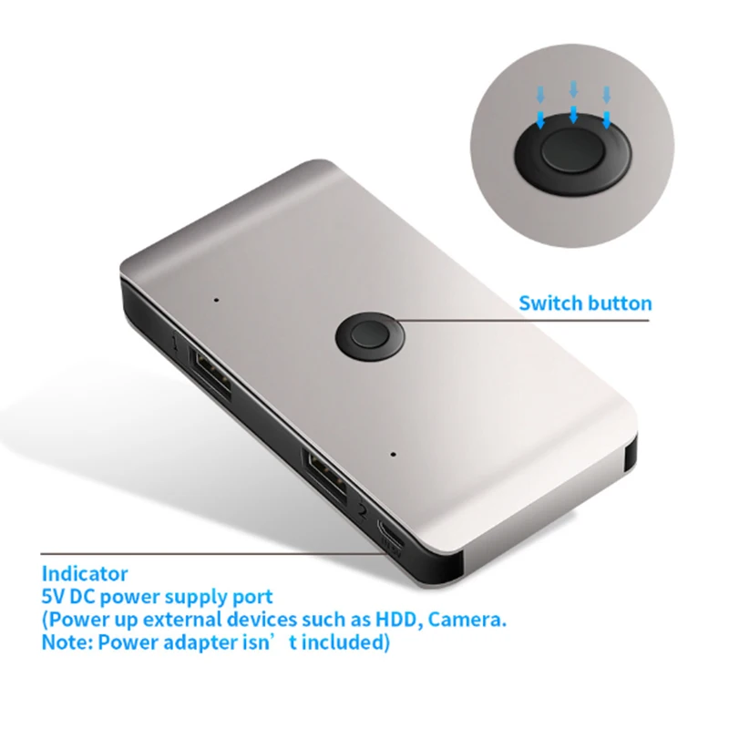 

ROCKETEK KVM Switch Box USB 3.0 Switcher 2 Port PCs Sharing 4 Devices for Keyboard Mouse Printer Monitor with 2 Cables