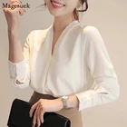 Осенние женские топы с V-образным вырезом, шифоновая женская блузка с длинным рукавом, новые белые женские топы 2021, свободная офисная рубашка, деловая одежда 9382