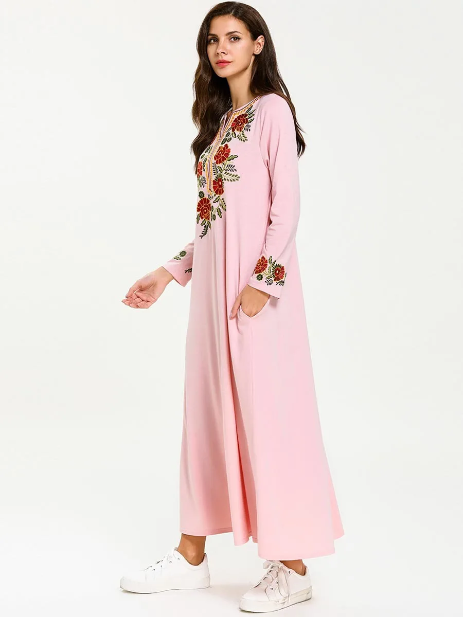 Женское платье макси с цветочной вышивкой длинным рукавом размер d мусульманское