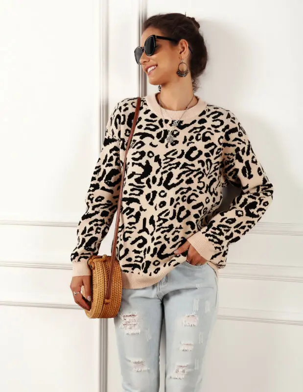 Осенне-зимний женский свободный вязаный мешковатый пуловер с длинным рукавом