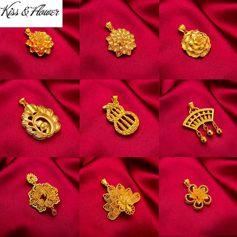 

KISS&FLOWER PD54 Fine Jewelry Wholesale Fashion Woman Girl Birthday Wedding Gift Flower Heart Calabash 24KT Gold Pendant Charm