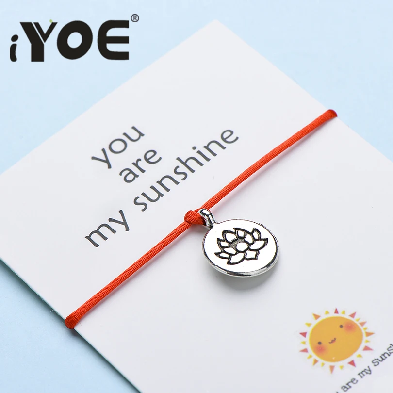 IYOE браслеты с подвесками изображением лотоса для женщин и мужчин браслет красной