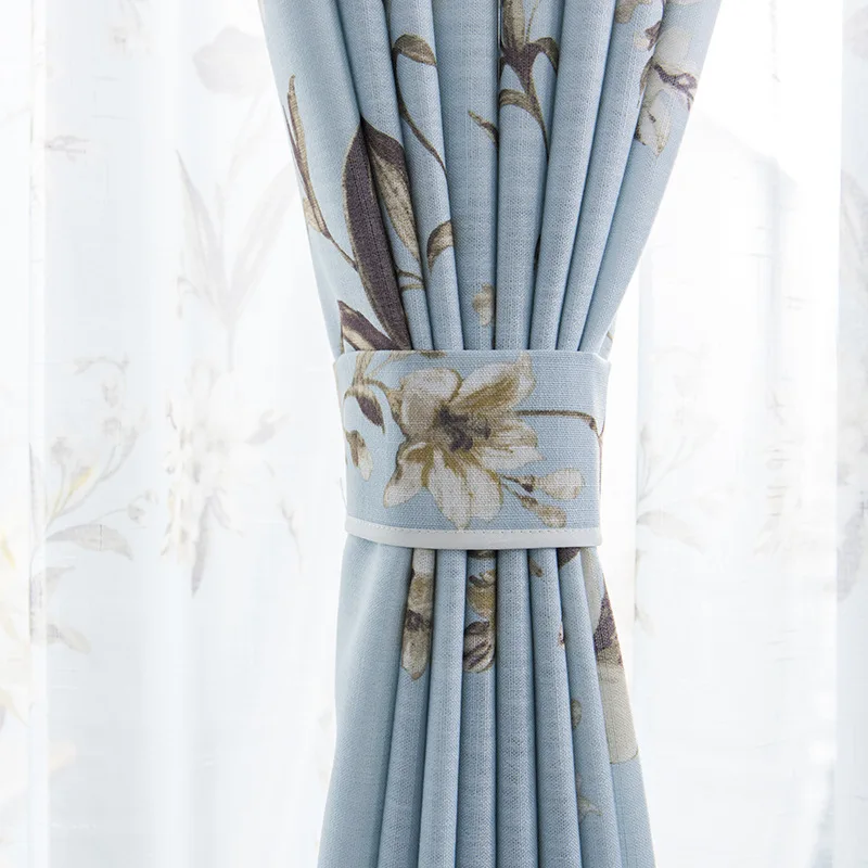 Европейский стиль Новый Печатный занавес синий цветок полузатенение ткань