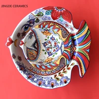 creative hand painted ceramic dish home kitchen tableware fish shaped salad dessert cake bowl cute home fruit decoration plate