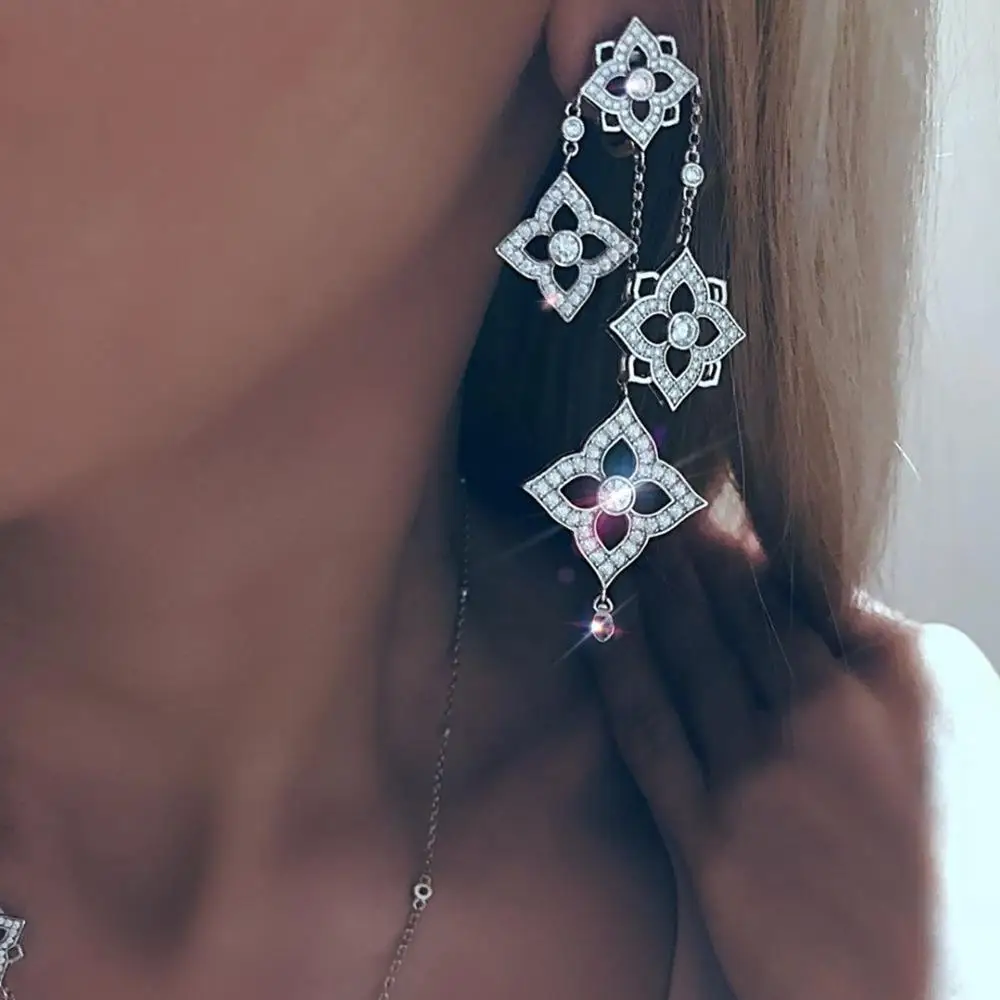 Женские серьги капельки hibrid длинные с кисточками и фианитами AAA E