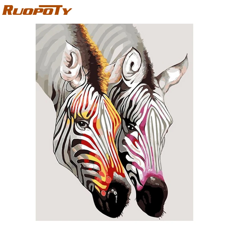 

RUOPOTY Frame Diy Painting By Numbers Zebra Animals Kit Hand Painted Oil Painting Canvas Picture Paint By Numbers For Home Decor