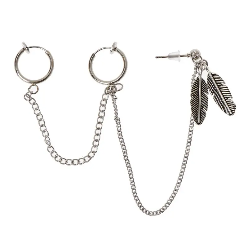 Двойная кисточка цепь Угловое перо подвеска клипса на Капли серьги Модные