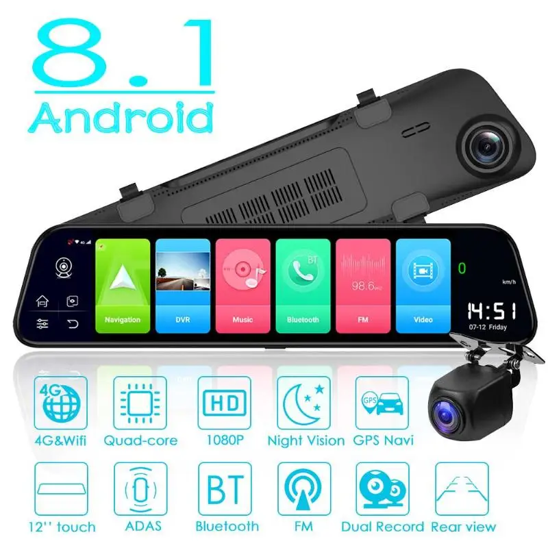 VODOOL 4G Android 8,1 Полное Зеркало Автомобильный видеорегистратор Камера 1" 1080 P зеркало заднего вида Dashcam ADAS gps WiFi двойной объектив СТРИМ видеорегистратор