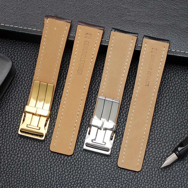22mm 24mm High Quality Genuine Leather Strap Watch Band For Breitling mens watch cow leather bracelet with Deployment buckle