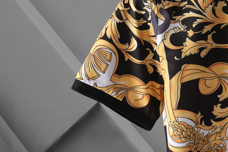 

Baroque Summer Men's Floral Print Polo Shirts Man Shirts High Quality Cotton Short Sleeve Polo Shirt Men's Fashion Top Tee A6