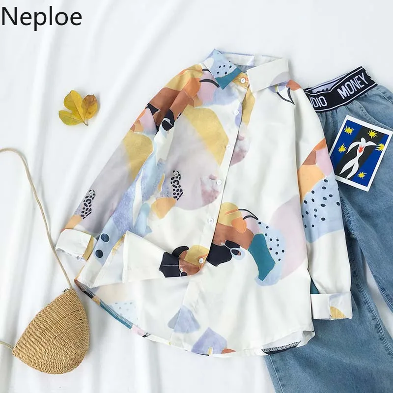 Женская блузка Neploe с отложным воротником длинным рукавом и принтом Новинка осени